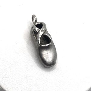 Vtg Sterling & Diamond Accent Ballet Slipper Pendant .8”